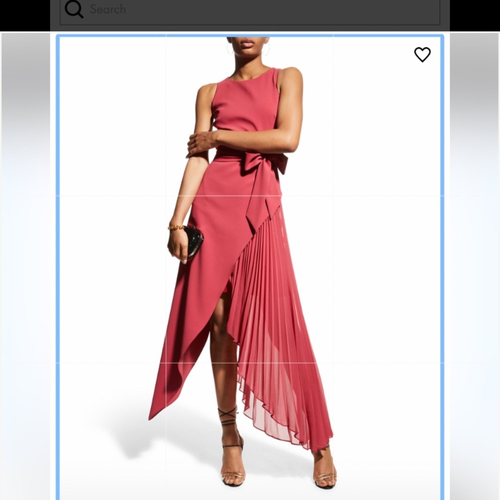 Badgley Mischka Asymmetric Pleated Midi-Dress